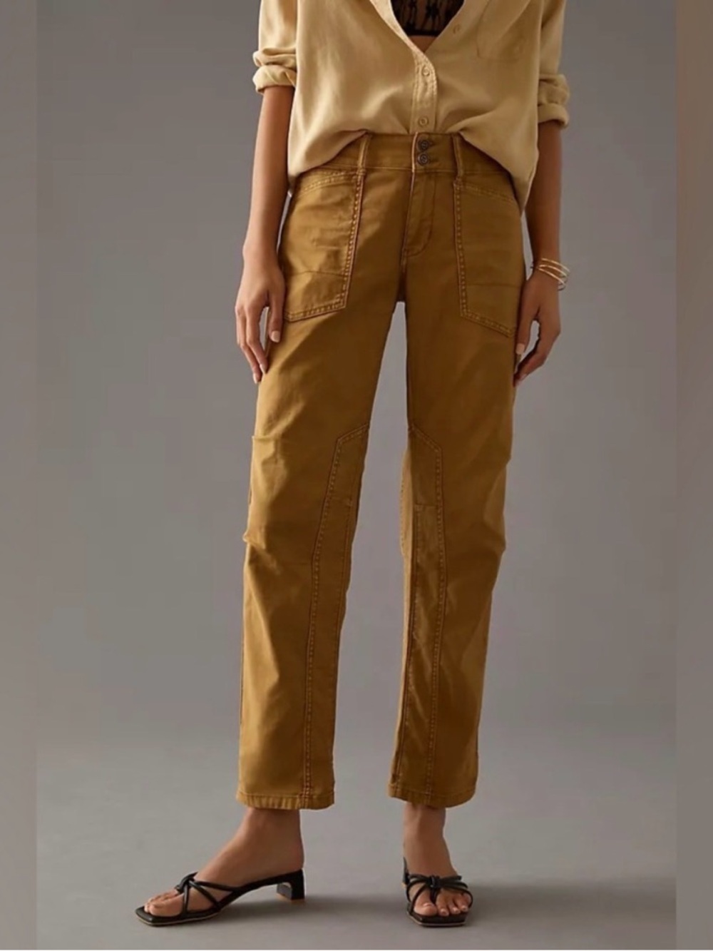 Anthropologie PILCRO The Wanderer Yellow Tan Utility Straight Leg Pants | 25